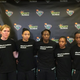Members of the New York Liberty wear T-shirts expressing solidarity with #BlackLivesMatter and the #Dallas5 after a game against the San Antonio Stars July 10, 2016.